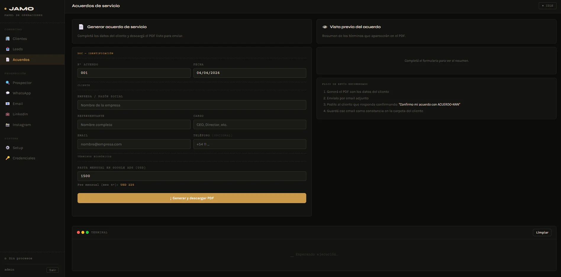 JAMO — Panel de Operaciones